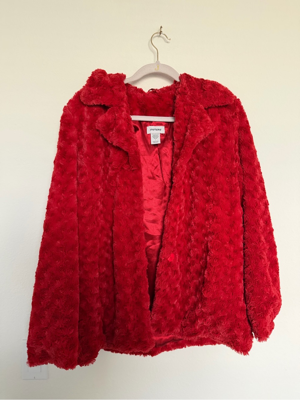 Vintage Sisters Red Fuzzy Button Up Lined Winter Coat Size Large